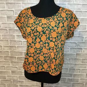 Mind Code Short Sleeve Top Green and Orange Floral Size Small